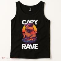 Capybara Raves Dj Rave Techno Edm Party Festival Turntable Tank Top thumb 2