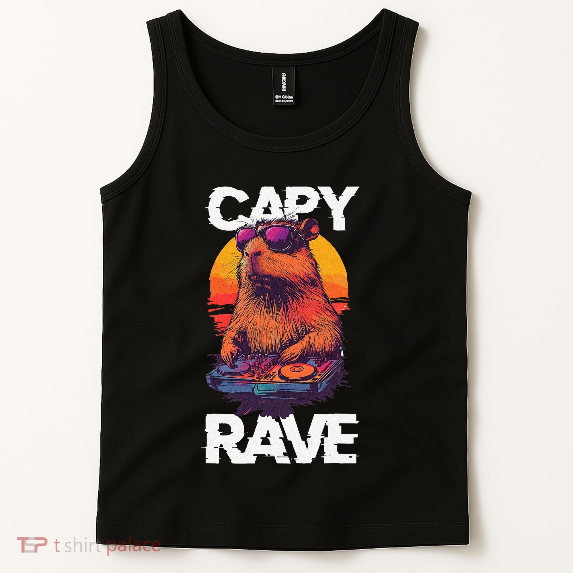 Capybara Raves Dj Rave Techno Edm Party Festival Turntable Tank Top