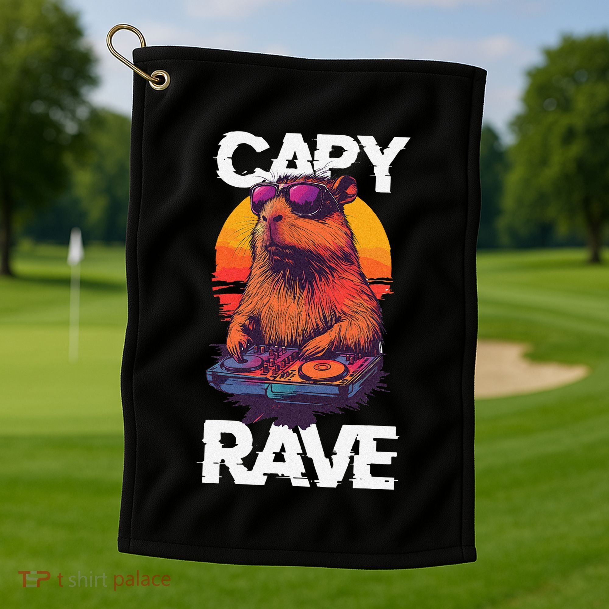 Capybara Raves Dj Rave Techno Edm Party Festival Turntable Golf Towel