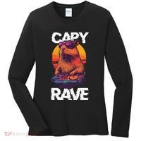 Capybara Raves Dj Rave Techno Edm Party Festival Turntable Women's Long Sleeve Shirt thumb 0