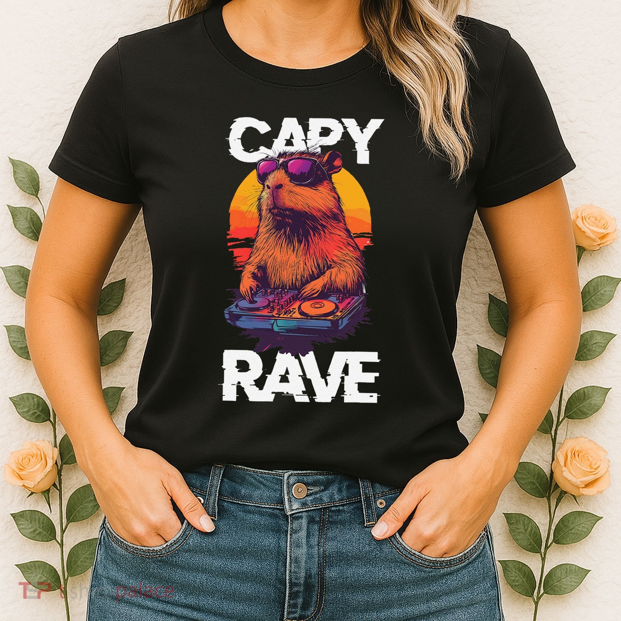 Capybara Raves Dj Rave Techno Edm Party Festival Turntable Women's T-Shirt