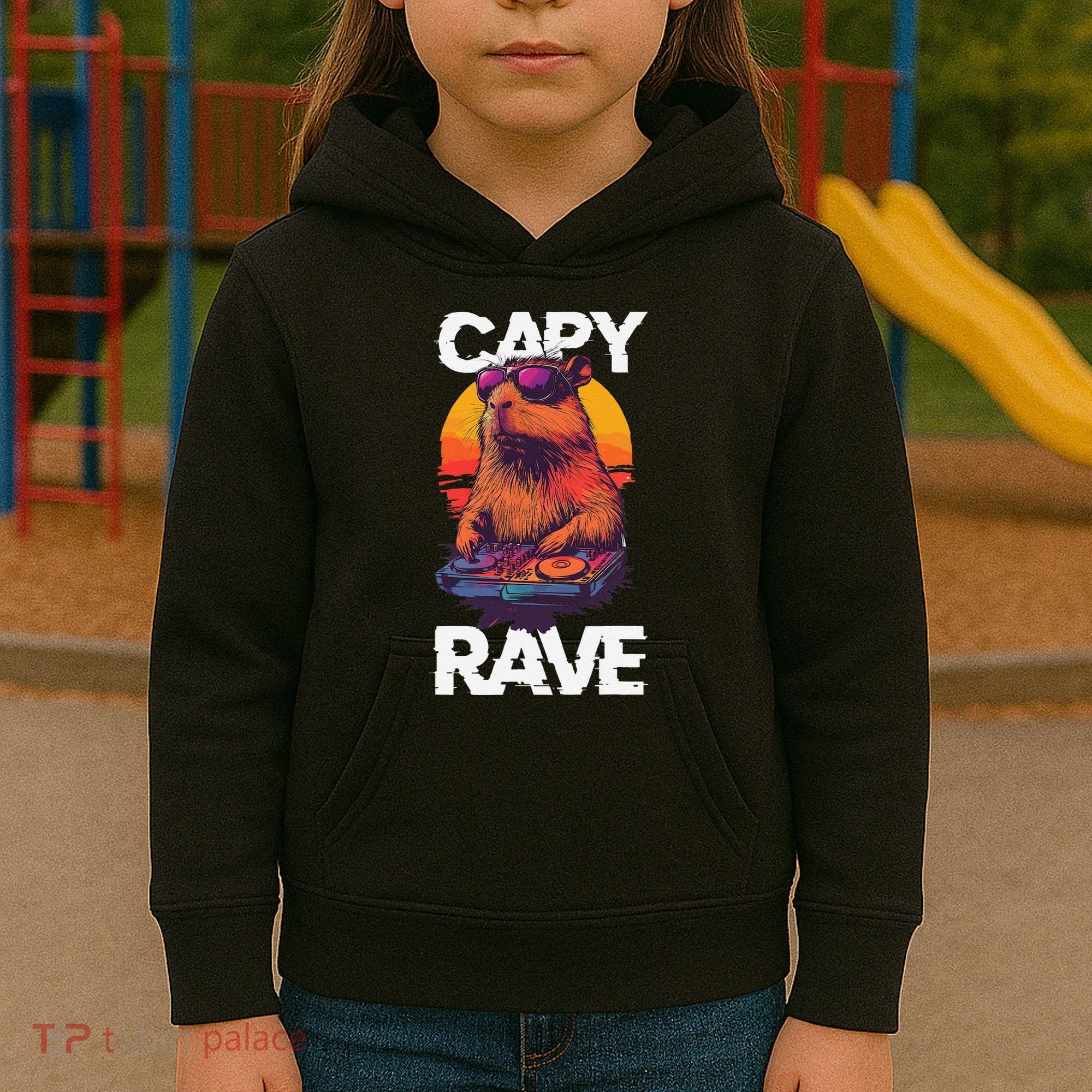 Capybara Raves Dj Rave Techno Edm Party Festival Turntable Kids Hoodie