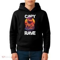 Capybara Raves Dj Rave Techno Edm Party Festival Turntable Kids Hoodie thumb 4