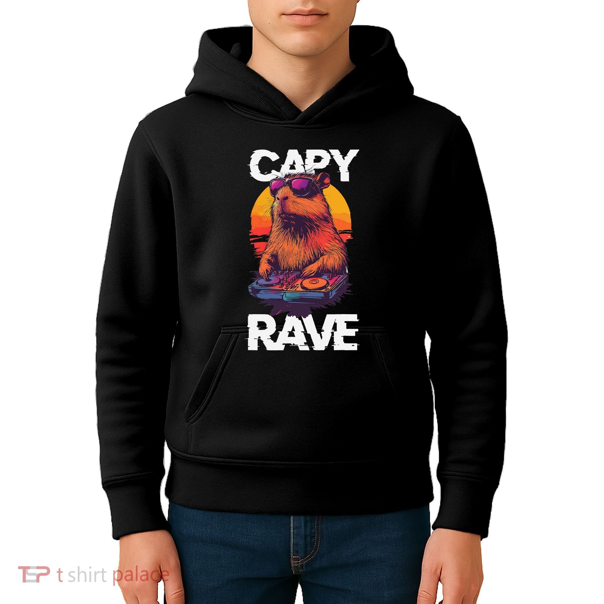 Capybara Raves Dj Rave Techno Edm Party Festival Turntable Kids Hoodie