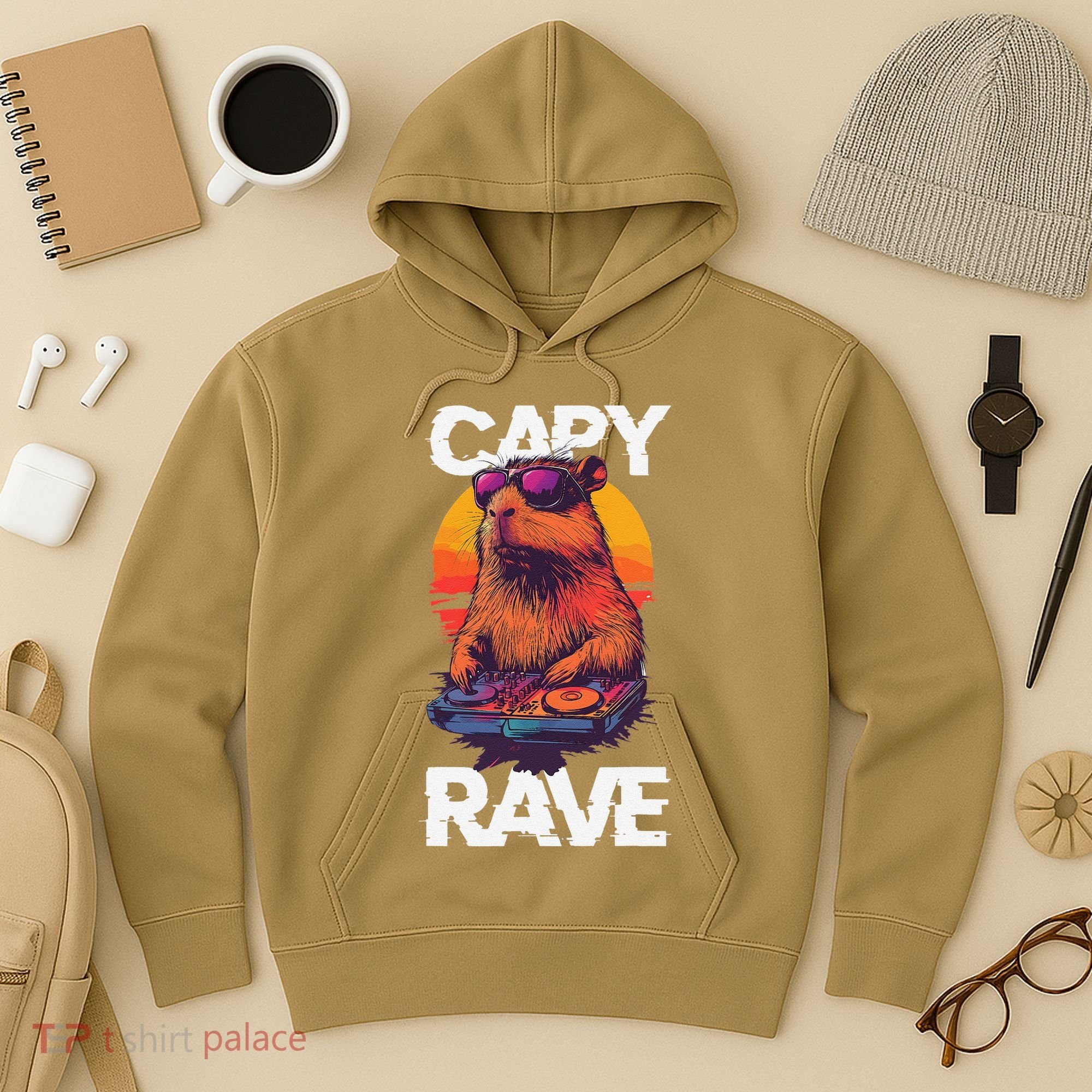 Capybara Raves Dj Rave Techno Edm Party Festival Turntable Hoodie