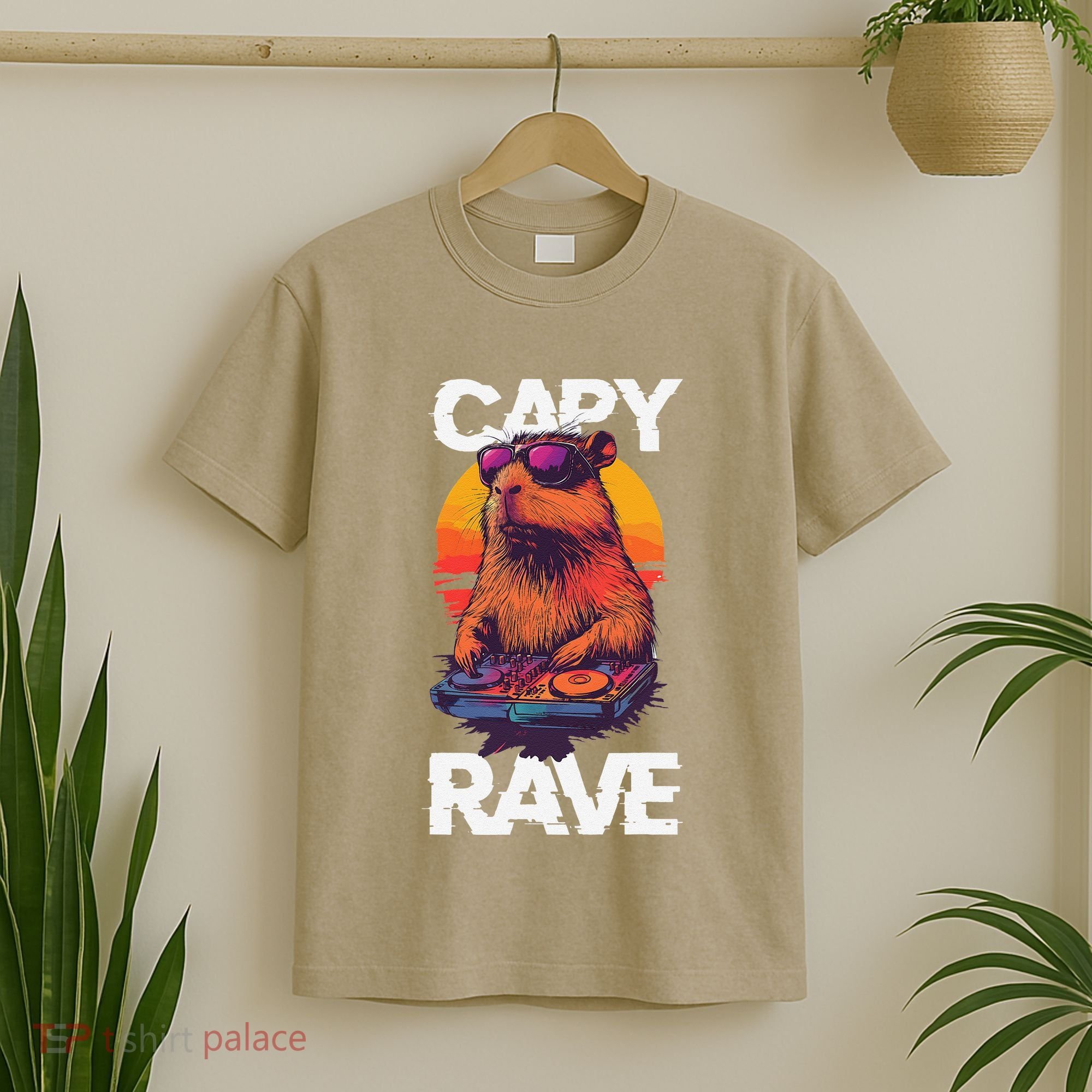 Capybara Raves Dj Rave Techno Edm Party Festival Turntable T-Shirt