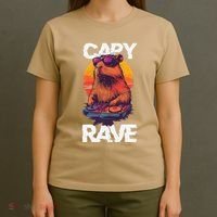 Capybara Raves Dj Rave Techno Edm Party Festival Turntable T-Shirt thumb 4