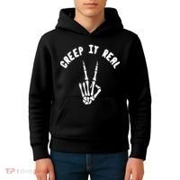 Creep It Real Skeleton Hand Funny Halloween  Kids Hoodie thumb 4