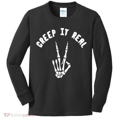 Creep It Real Skeleton Hand Funny Halloween  Kids Long Sleeve Shirt