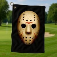 Creepy Goalie Hockey Halloween Mask Golf Towel thumb 1