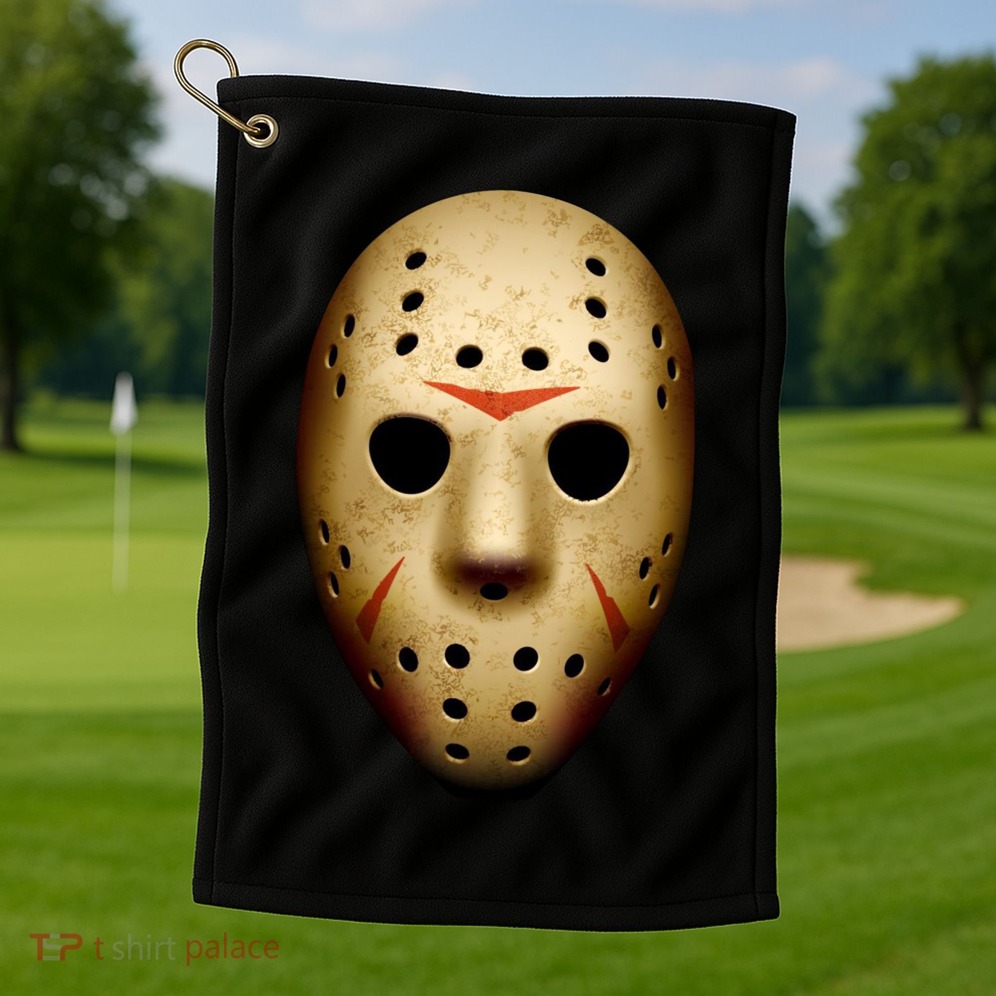 Creepy Goalie Hockey Halloween Mask Golf Towel