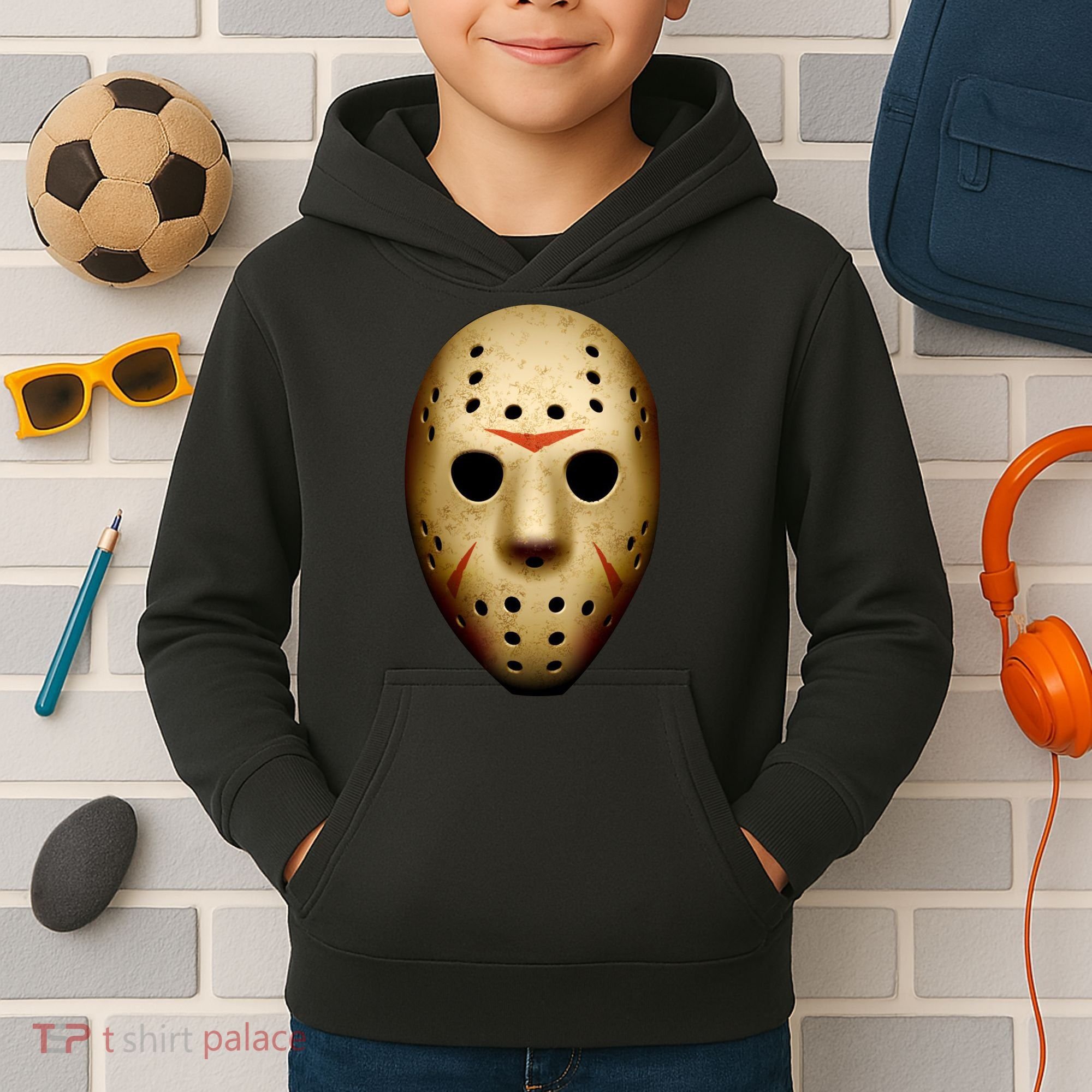 Creepy Goalie Hockey Halloween Mask Kids Hoodie