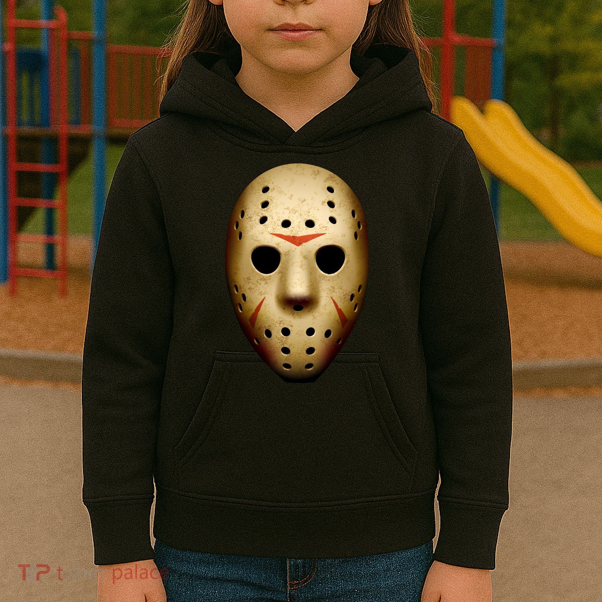 Creepy Goalie Hockey Halloween Mask Kids Hoodie
