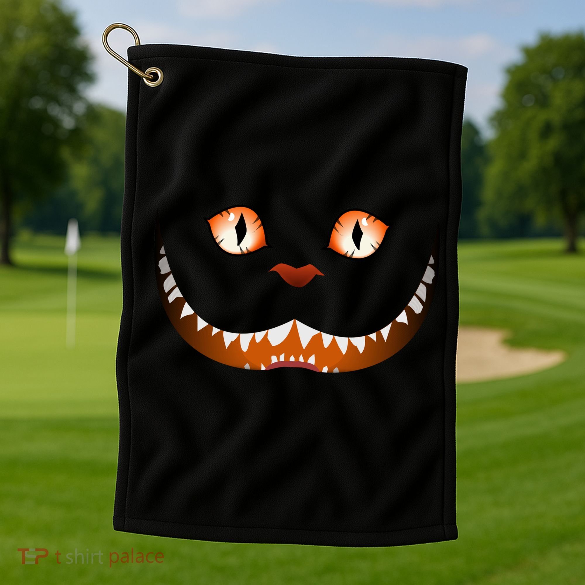 Creepy Halloween Cat Face Golf Towel