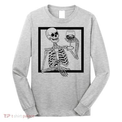 Creepy Skeleton Wine Long Sleeve Shirt