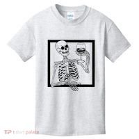 Creepy Skeleton Wine Kids T-Shirt thumb 0