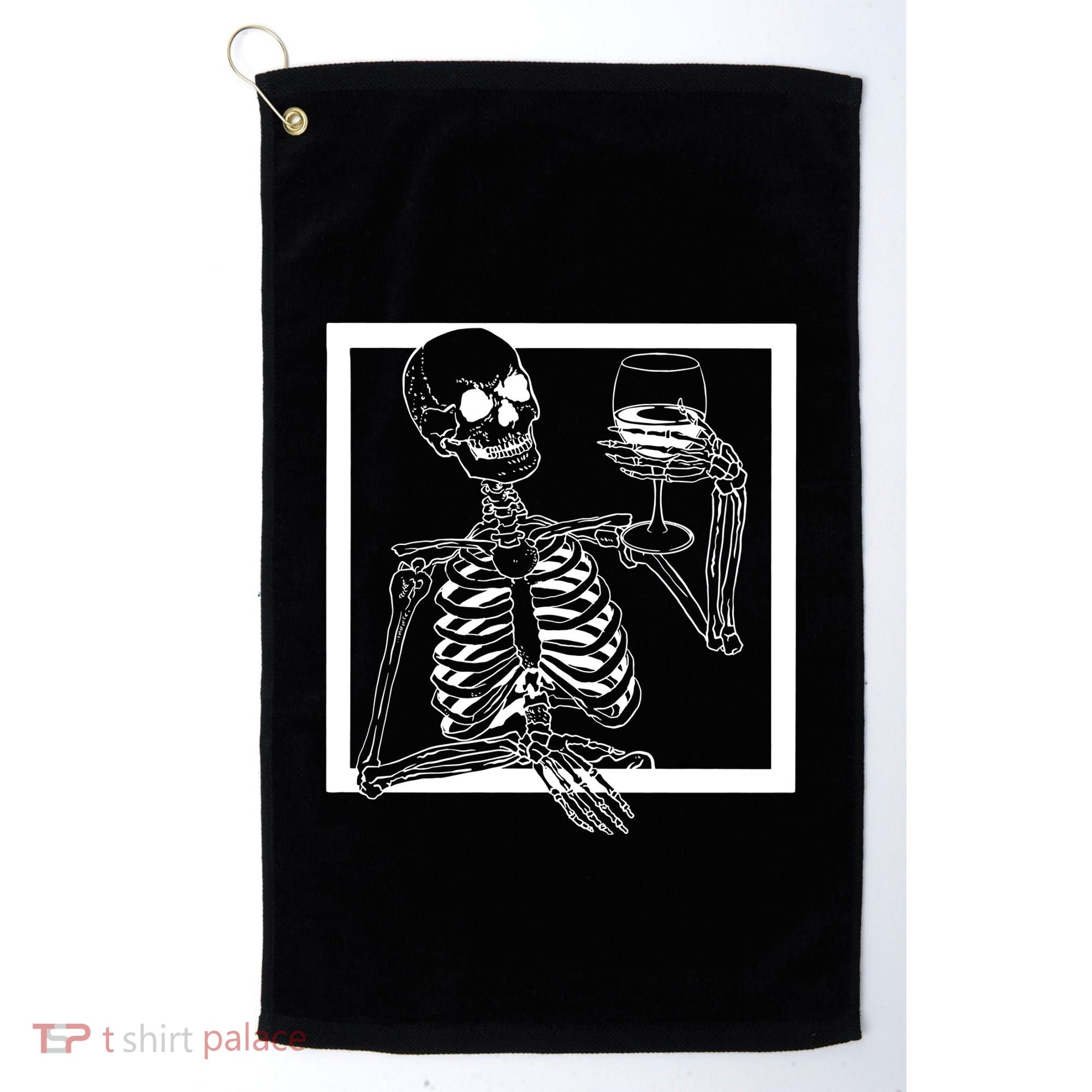 Creepy Skeleton Wine Golf Towel
