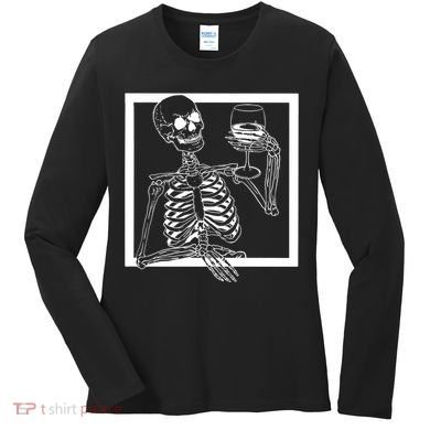 Creepy Skeleton Wine Women's Long Sleeve Shirt