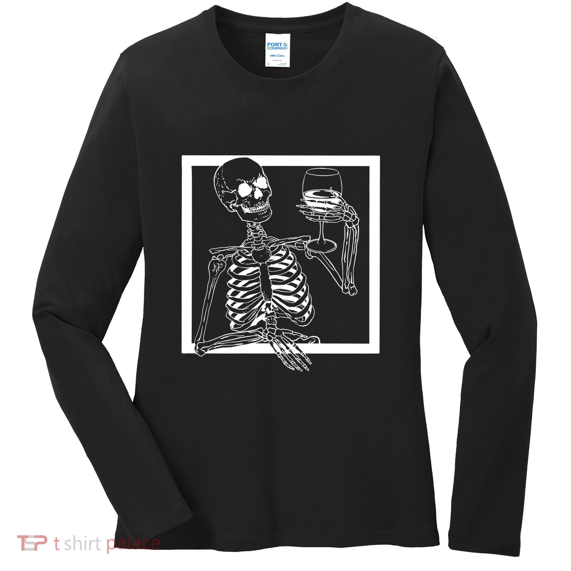 Creepy Skeleton Wine Women's Long Sleeve Shirt
