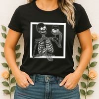 Creepy Skeleton Wine Women's T-Shirt thumb 2