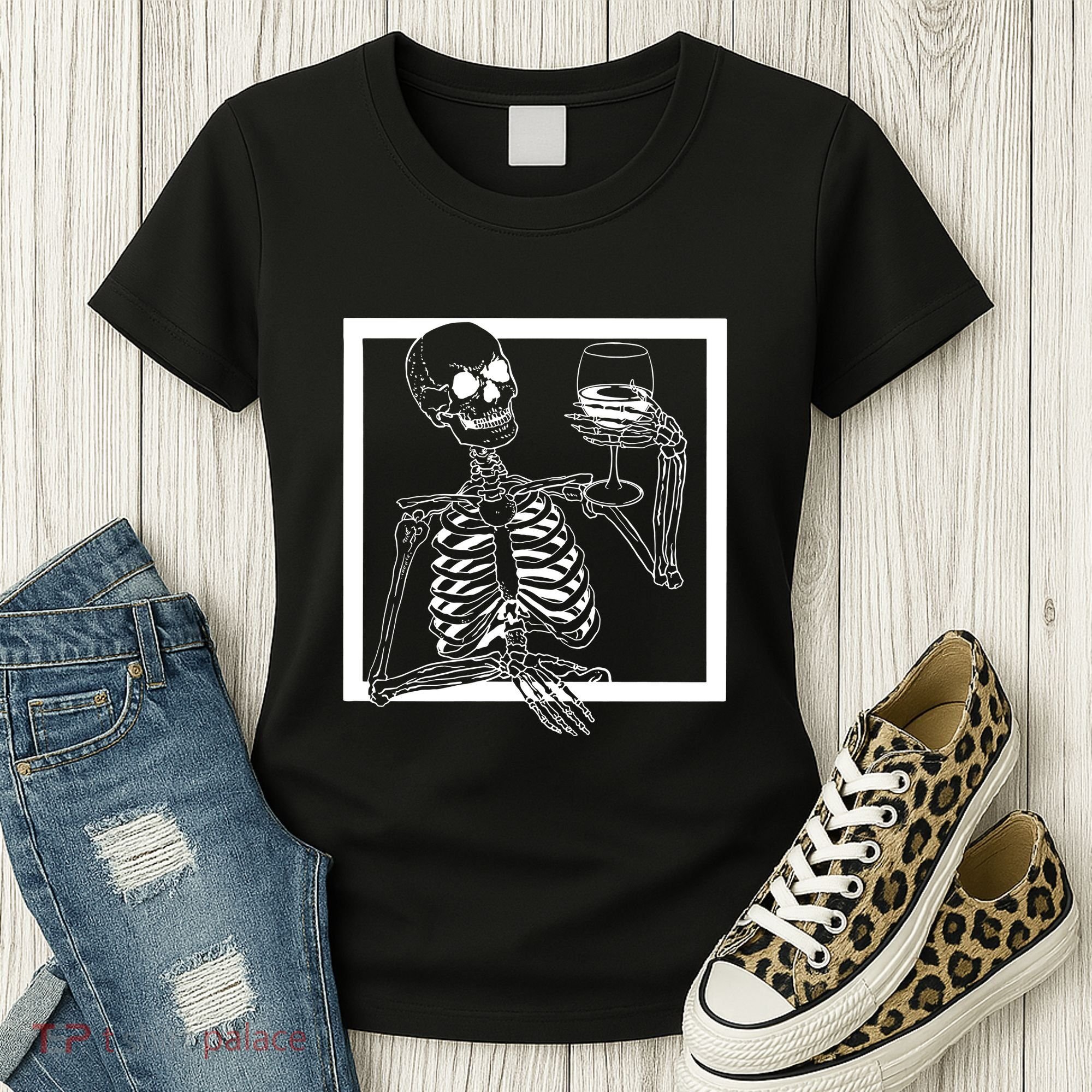 Creepy Skeleton Wine Women's T-Shirt