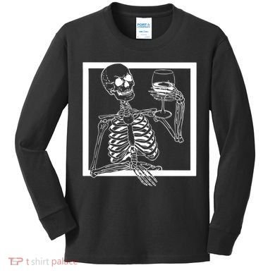 Creepy Skeleton Wine Kids Long Sleeve Shirt