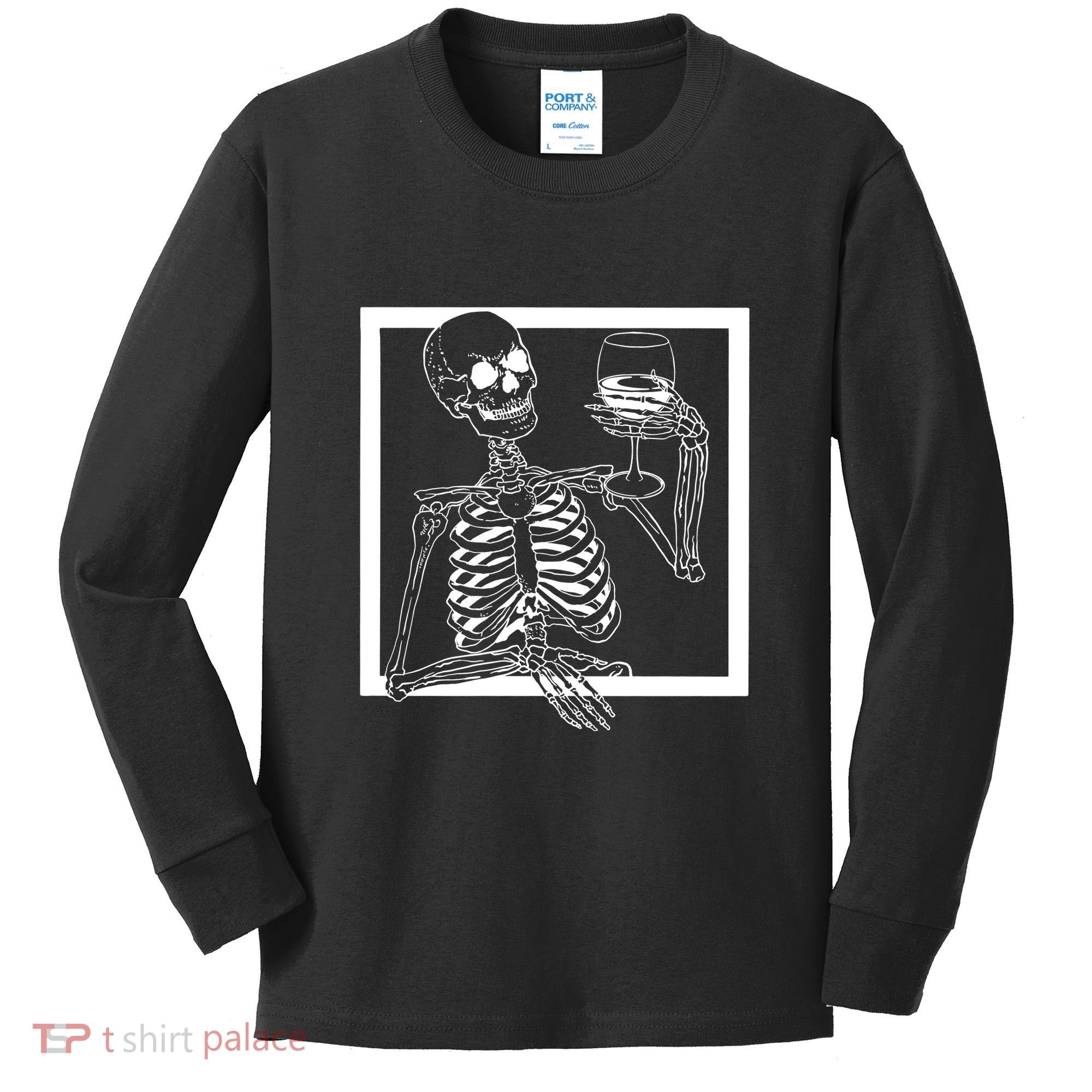 Creepy Skeleton Wine Kids Long Sleeve Shirt