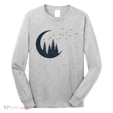 Crescent Moon Flocking Birds Long Sleeve Shirt