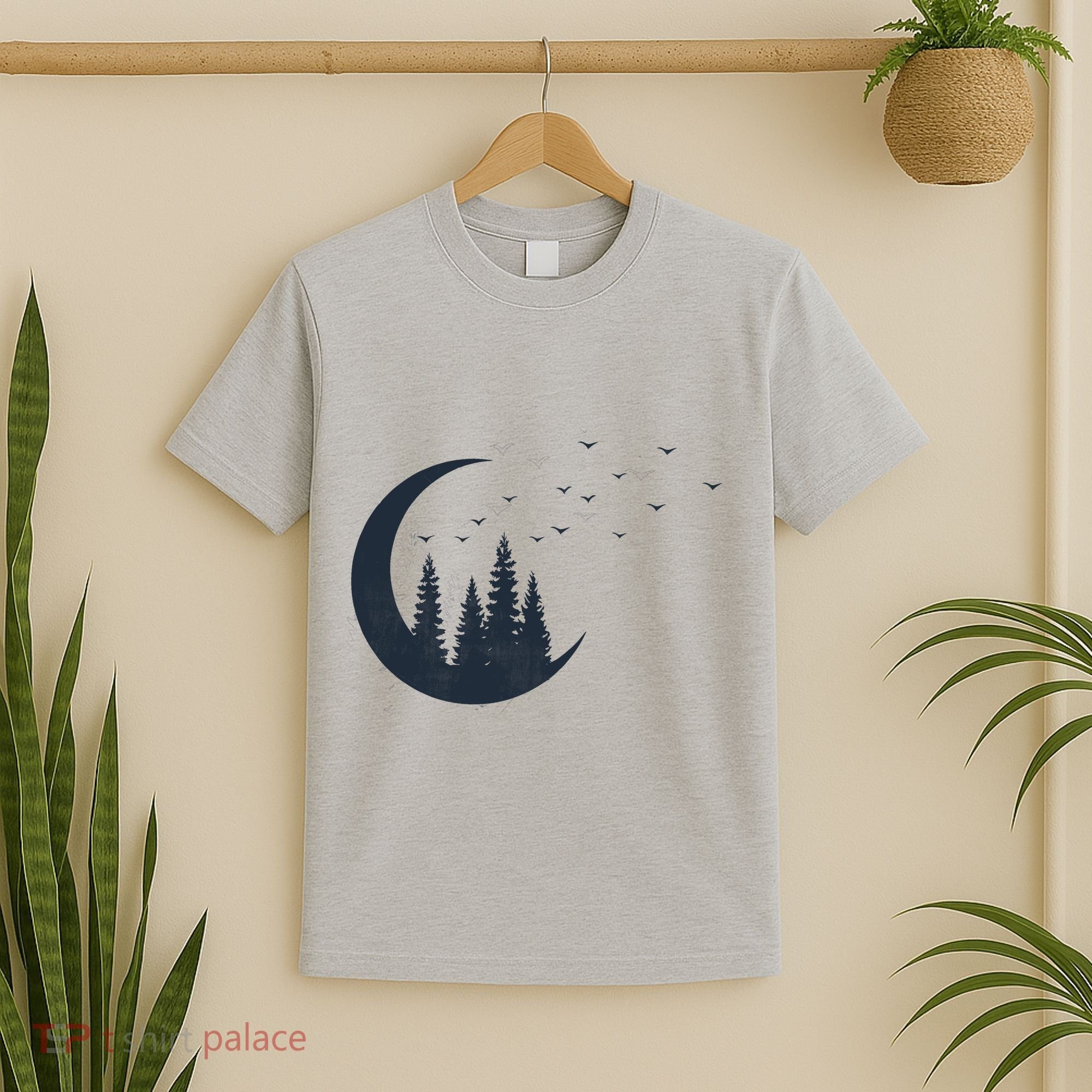 Crescent Moon Flocking Birds T-Shirt