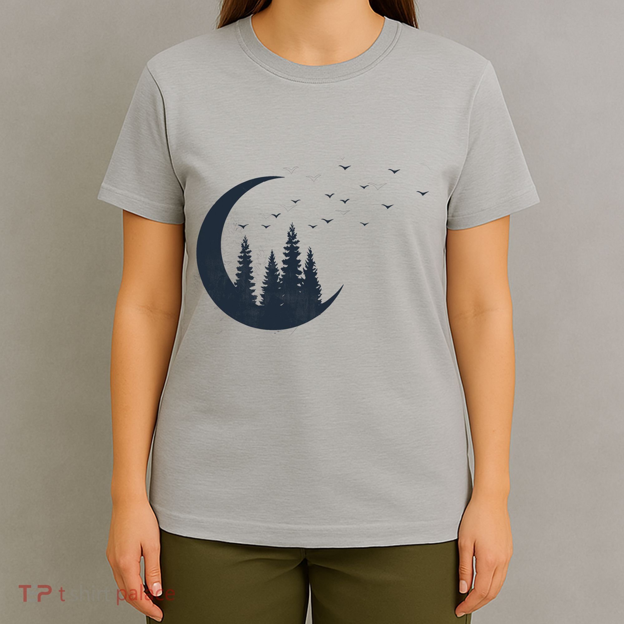 Crescent Moon Flocking Birds T-Shirt