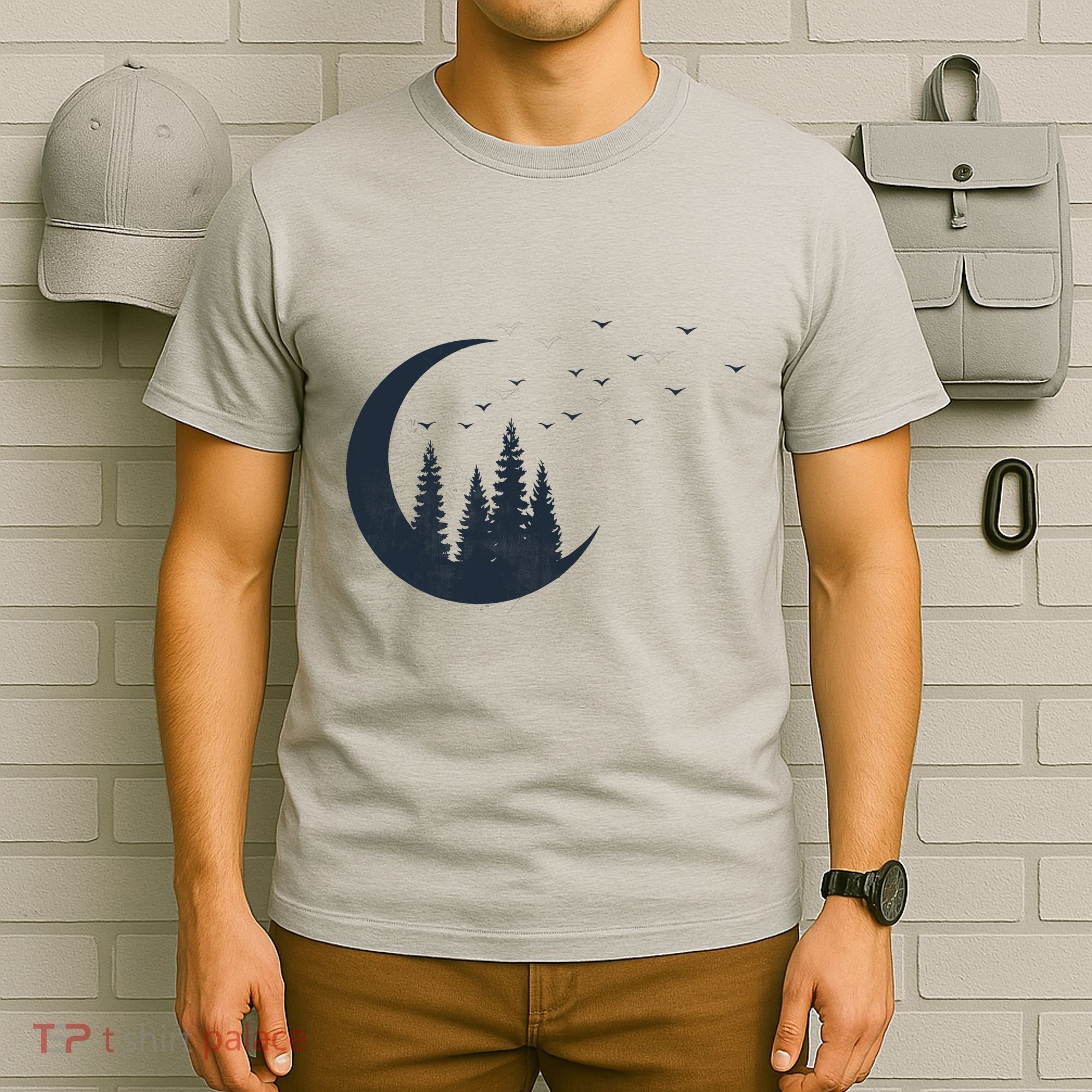Crescent Moon Flocking Birds T-Shirt