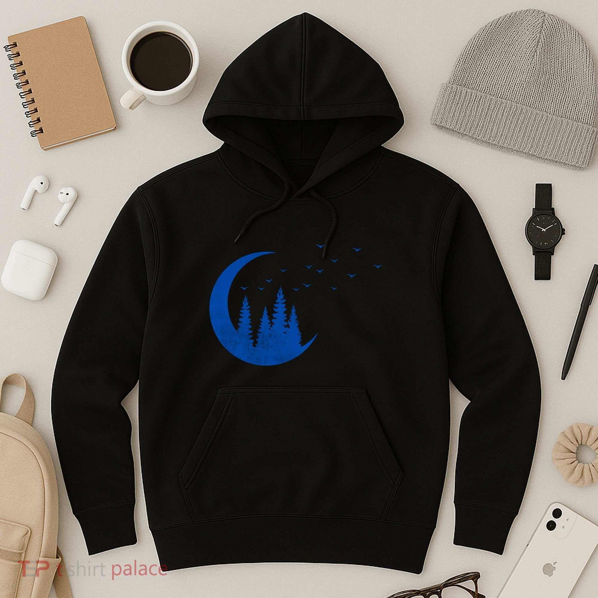 Crescent Moon Flocking Birds Hoodie