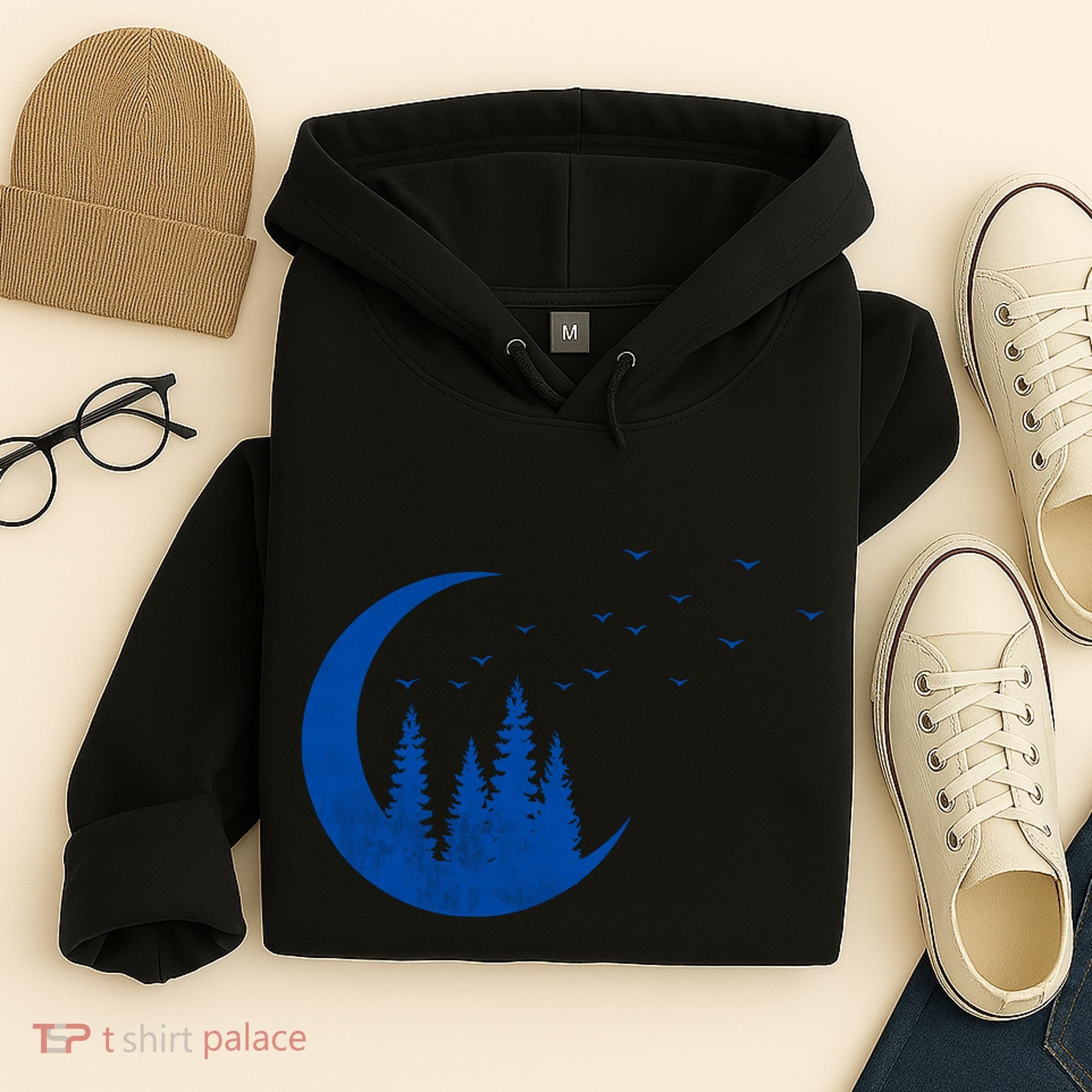 Crescent Moon Flocking Birds Hoodie