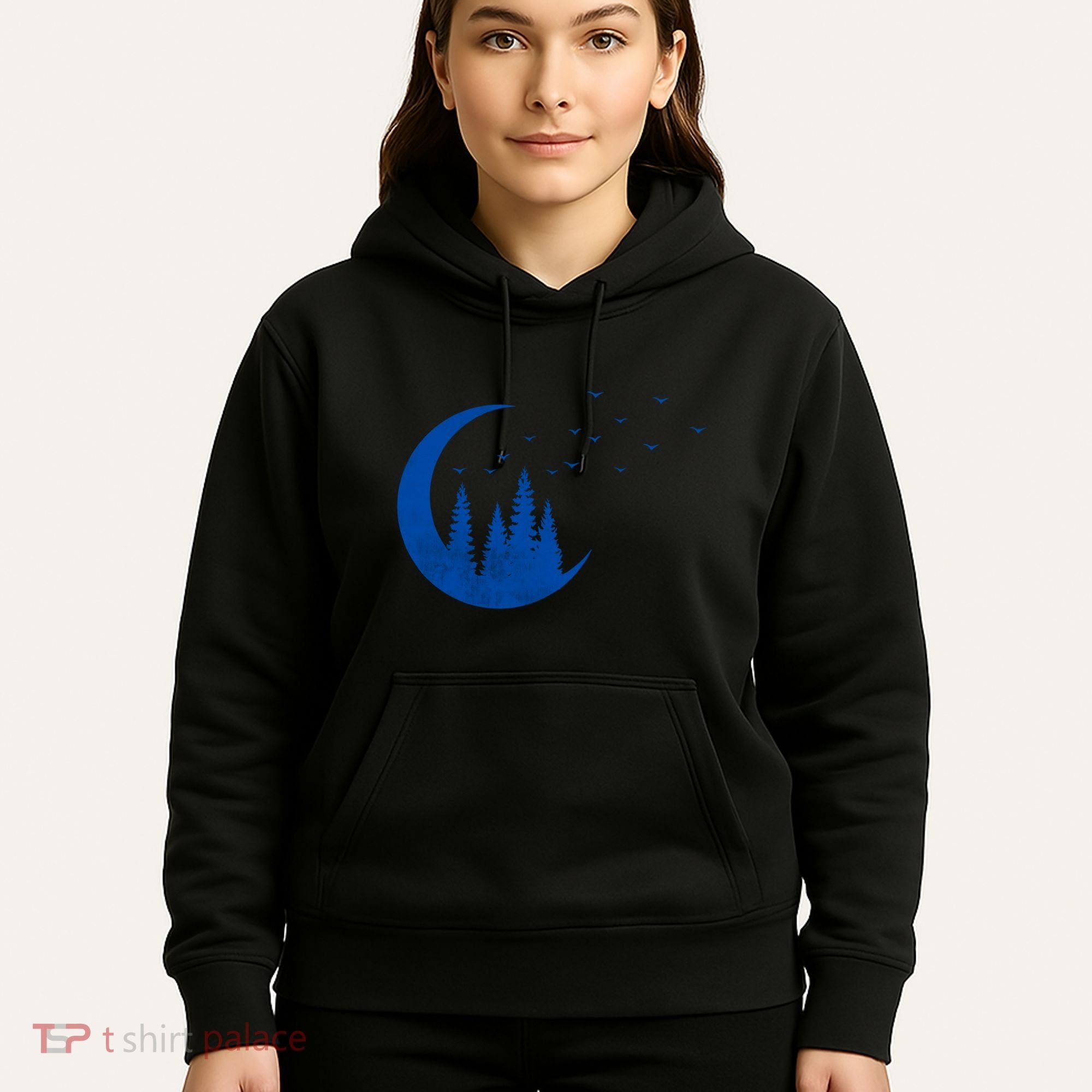 Crescent Moon Flocking Birds Hoodie
