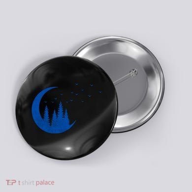 Crescent Moon Flocking Birds Button
