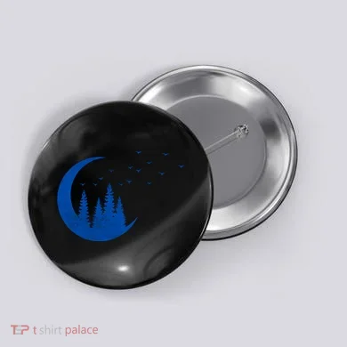 Crescent Moon Flocking Birds Button
