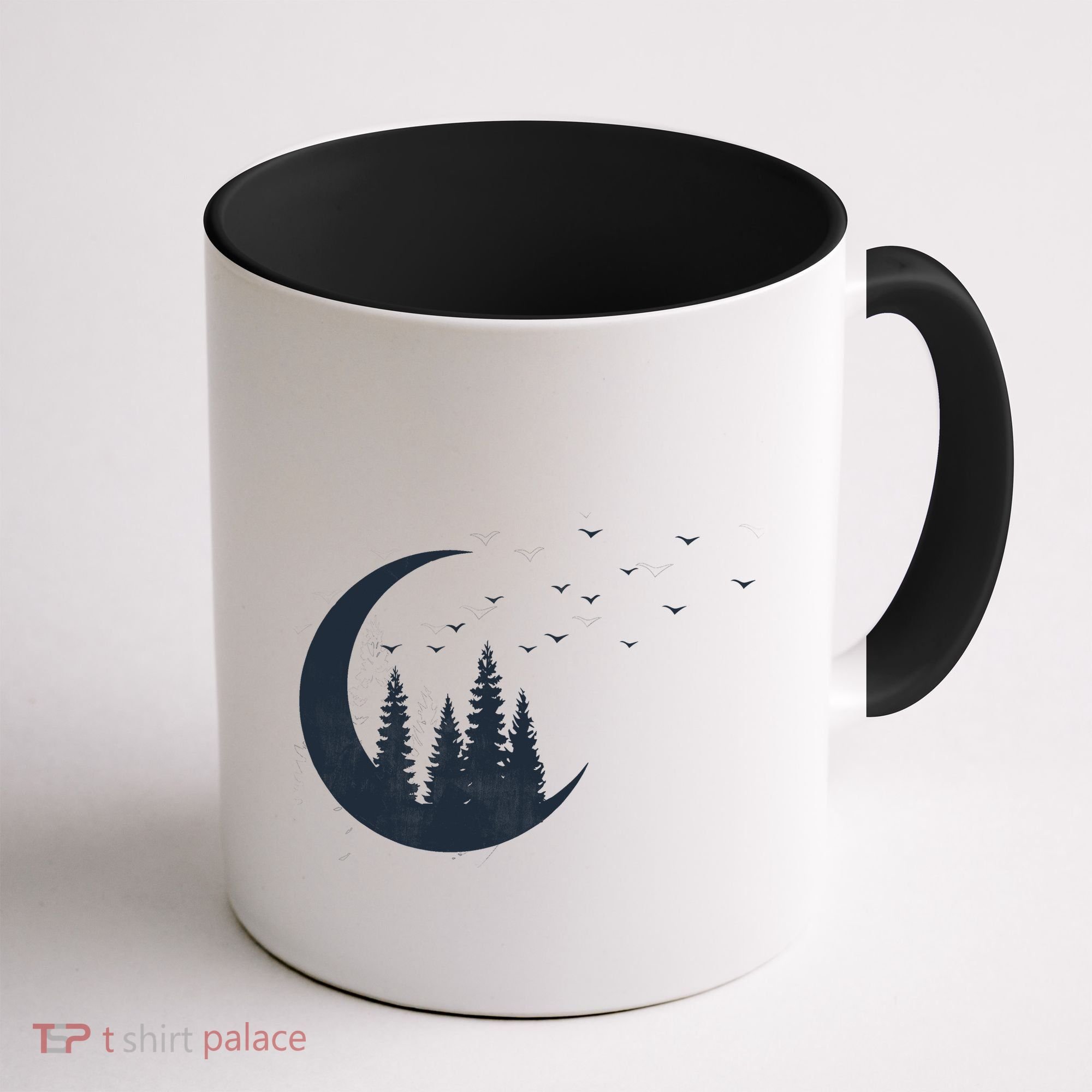 Crescent Moon Flocking Birds Coffee Mug