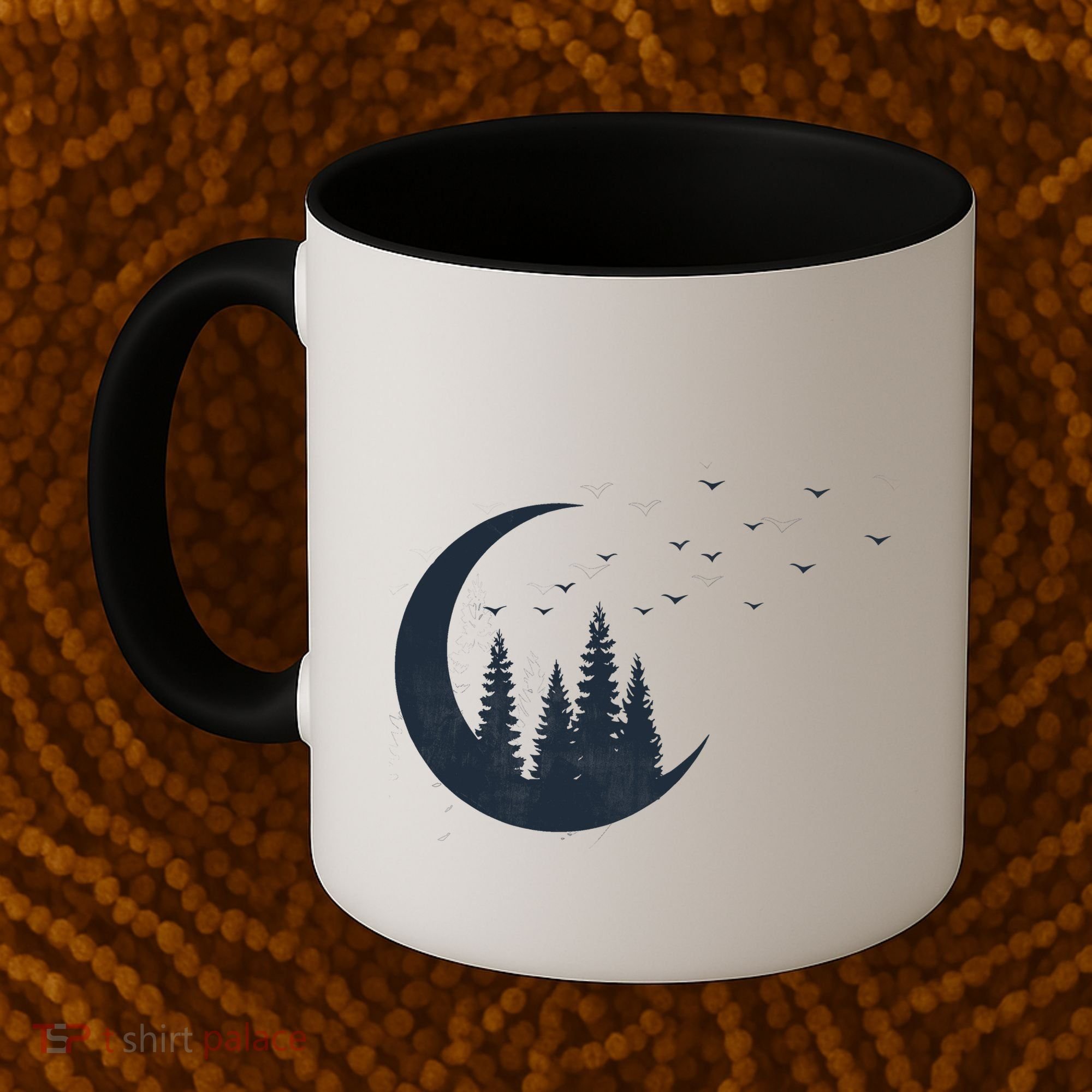 Crescent Moon Flocking Birds Coffee Mug