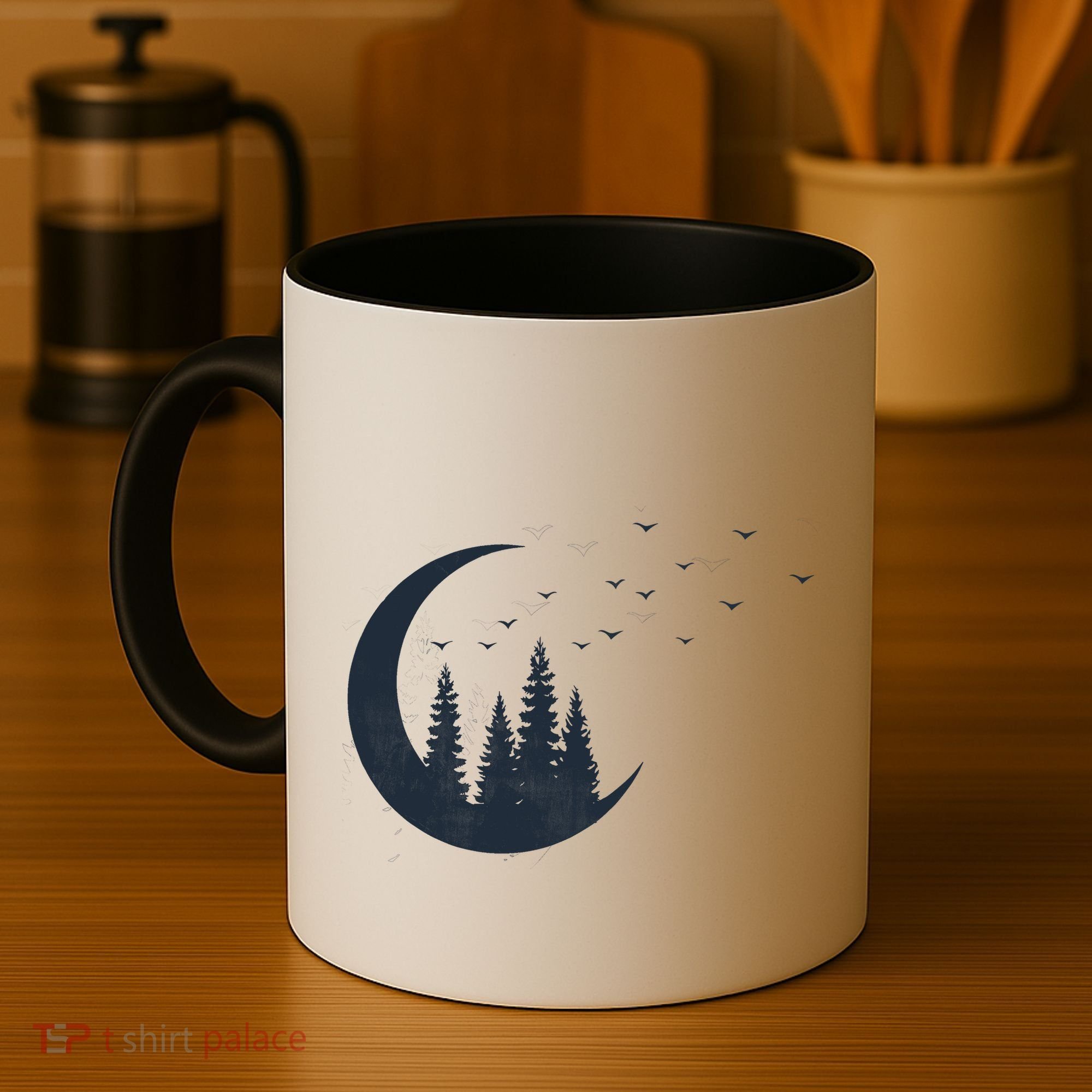 Crescent Moon Flocking Birds Coffee Mug