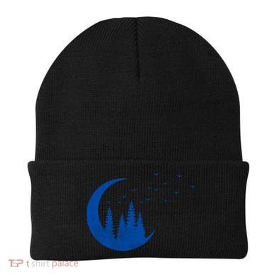 Crescent Moon Flocking Birds Beanie