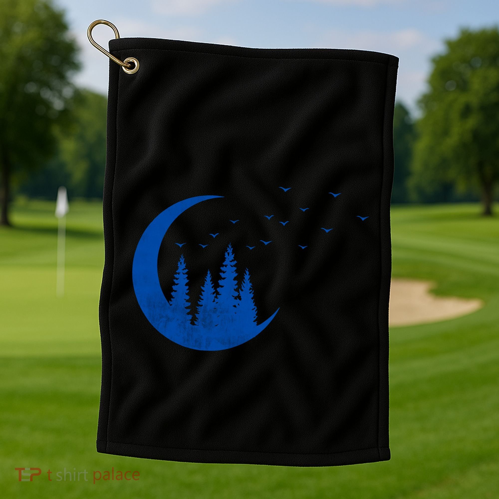 Crescent Moon Flocking Birds Golf Towel