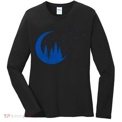 Crescent Moon Flocking Birds Women's Long Sleeve Shirt