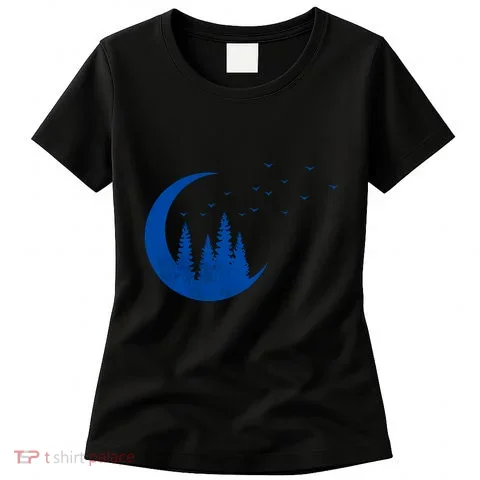 Crescent Moon Flocking Birds Women's T-Shirt in the selected color