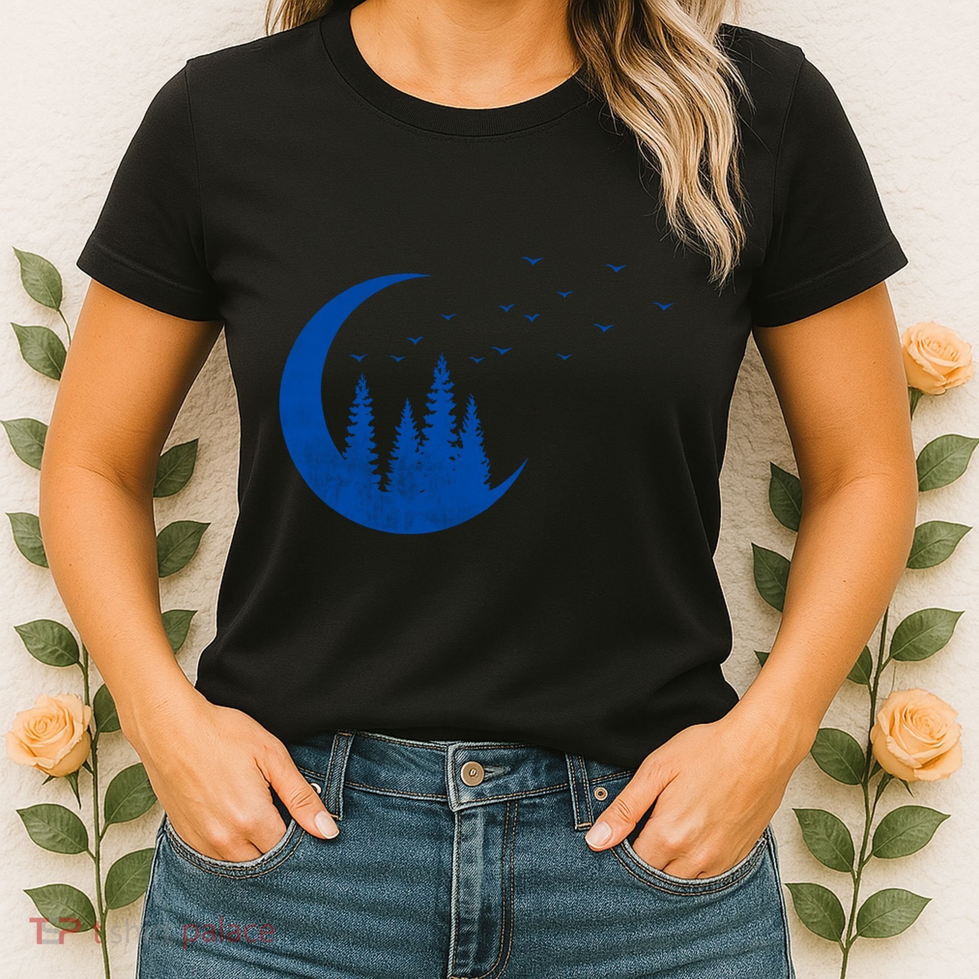 Crescent Moon Flocking Birds Women's T-Shirt