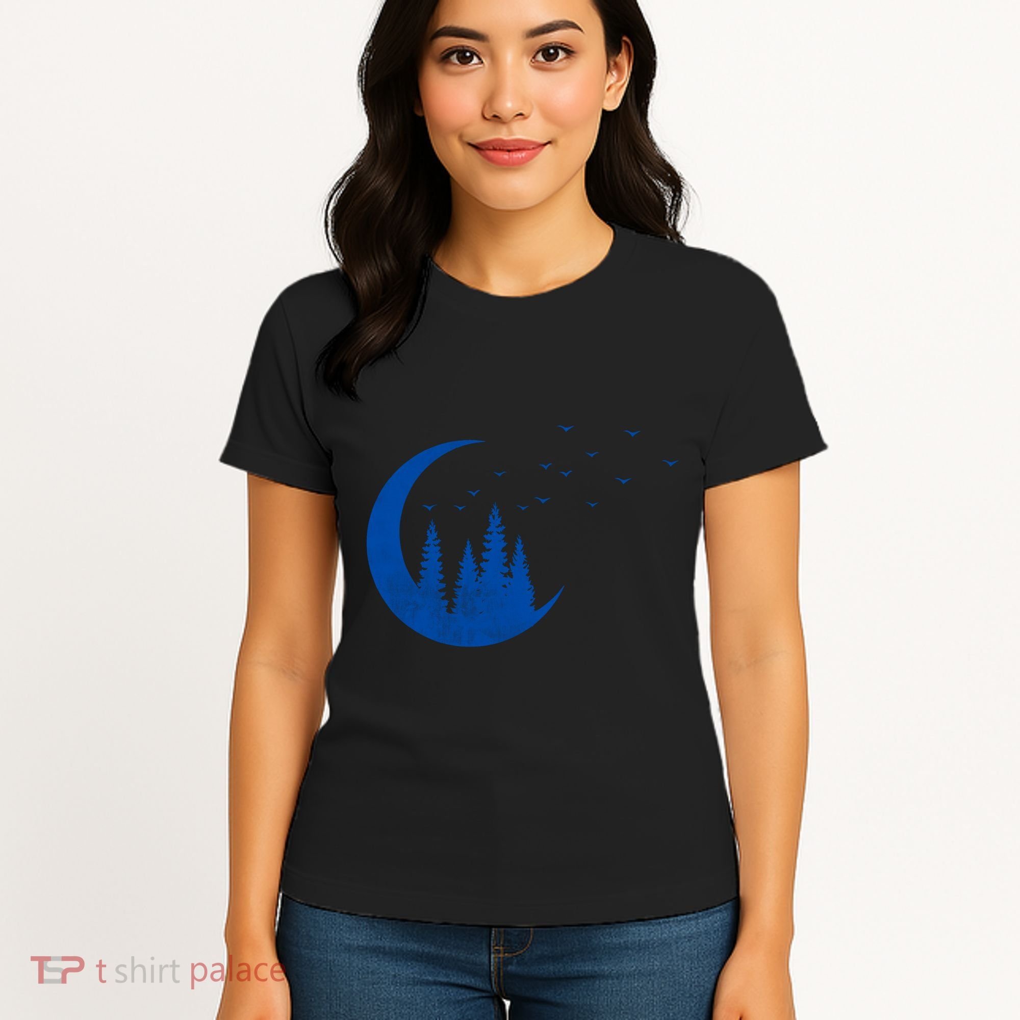 Crescent Moon Flocking Birds Women's T-Shirt