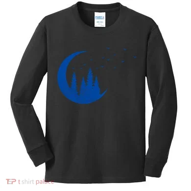 Crescent Moon Flocking Birds Kids Long Sleeve Shirt