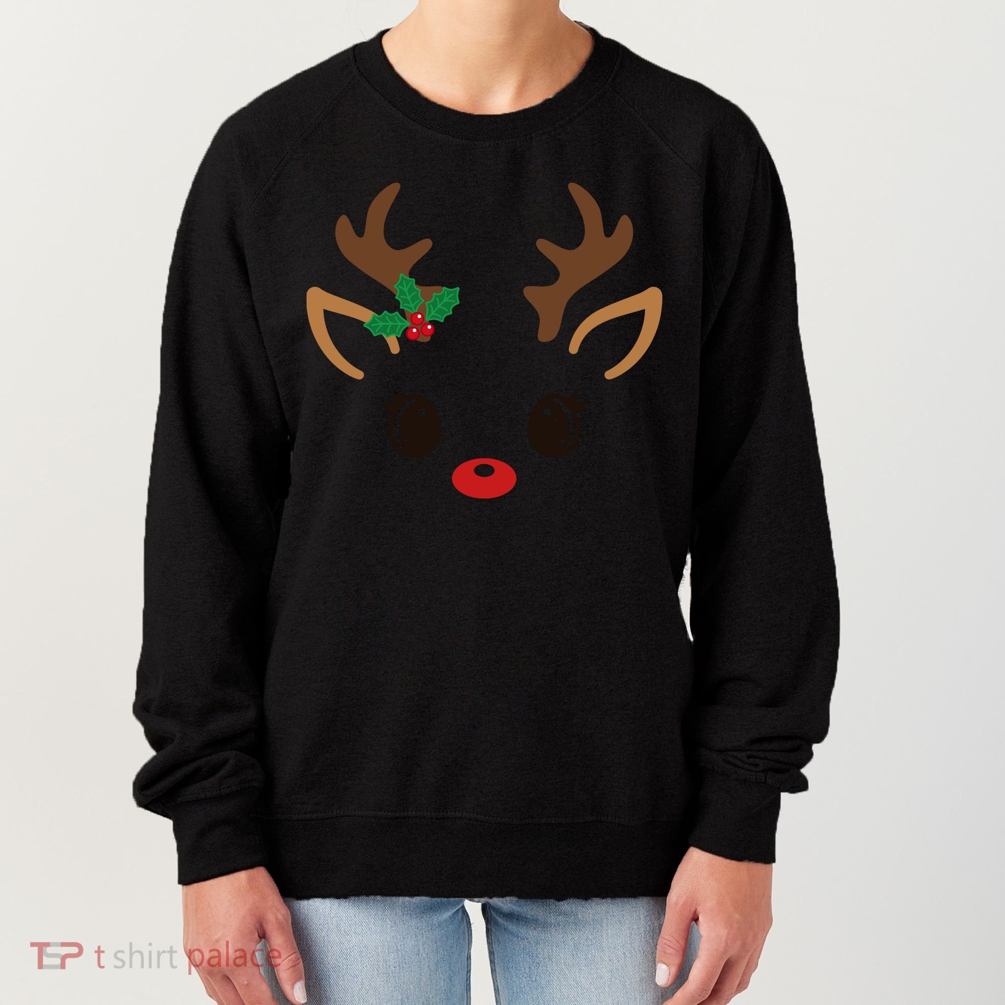 Cute Reindeer Face Christmas Women's Sweatshirt