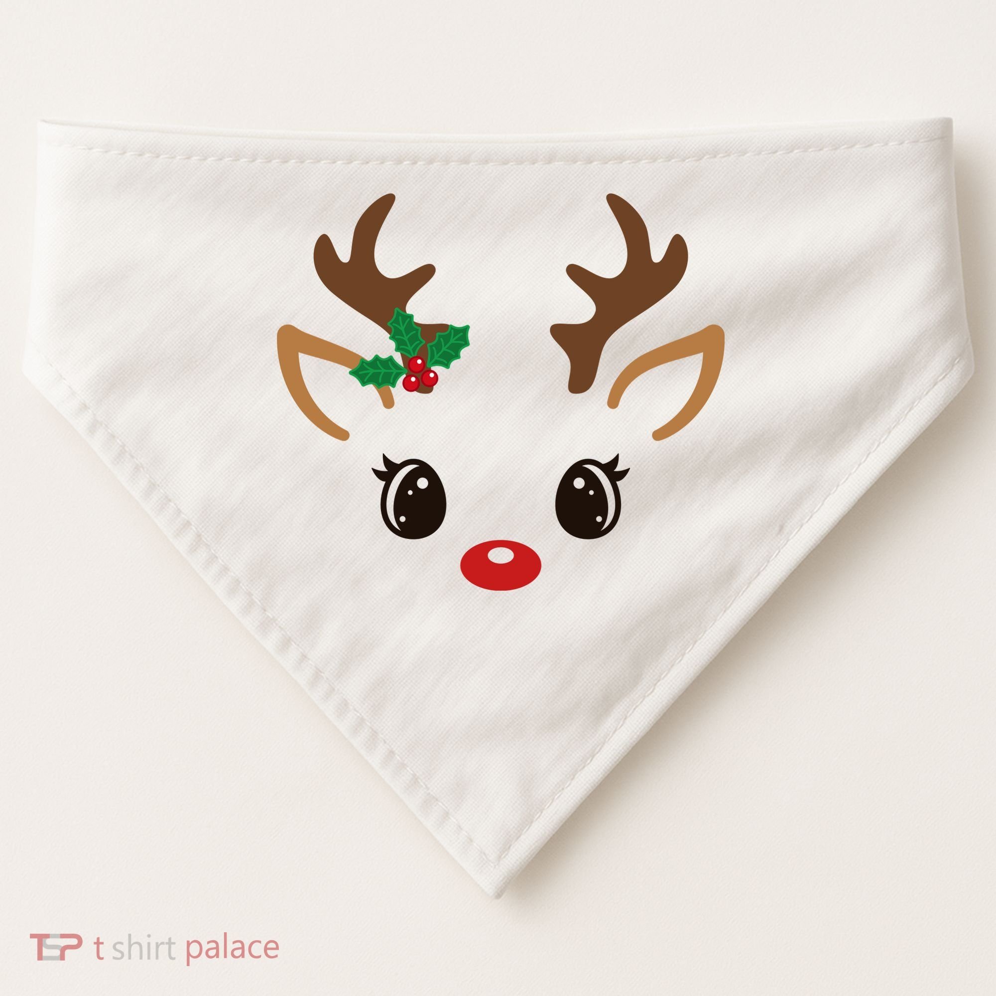 Cute Reindeer Face Christmas USA-Made Doggie Bandana