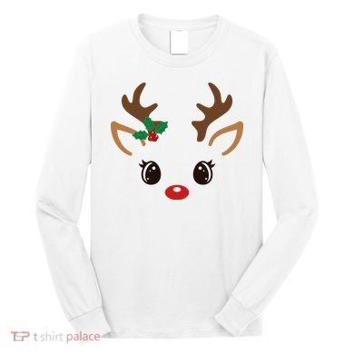 Cute Reindeer Face Christmas Long Sleeve Shirt