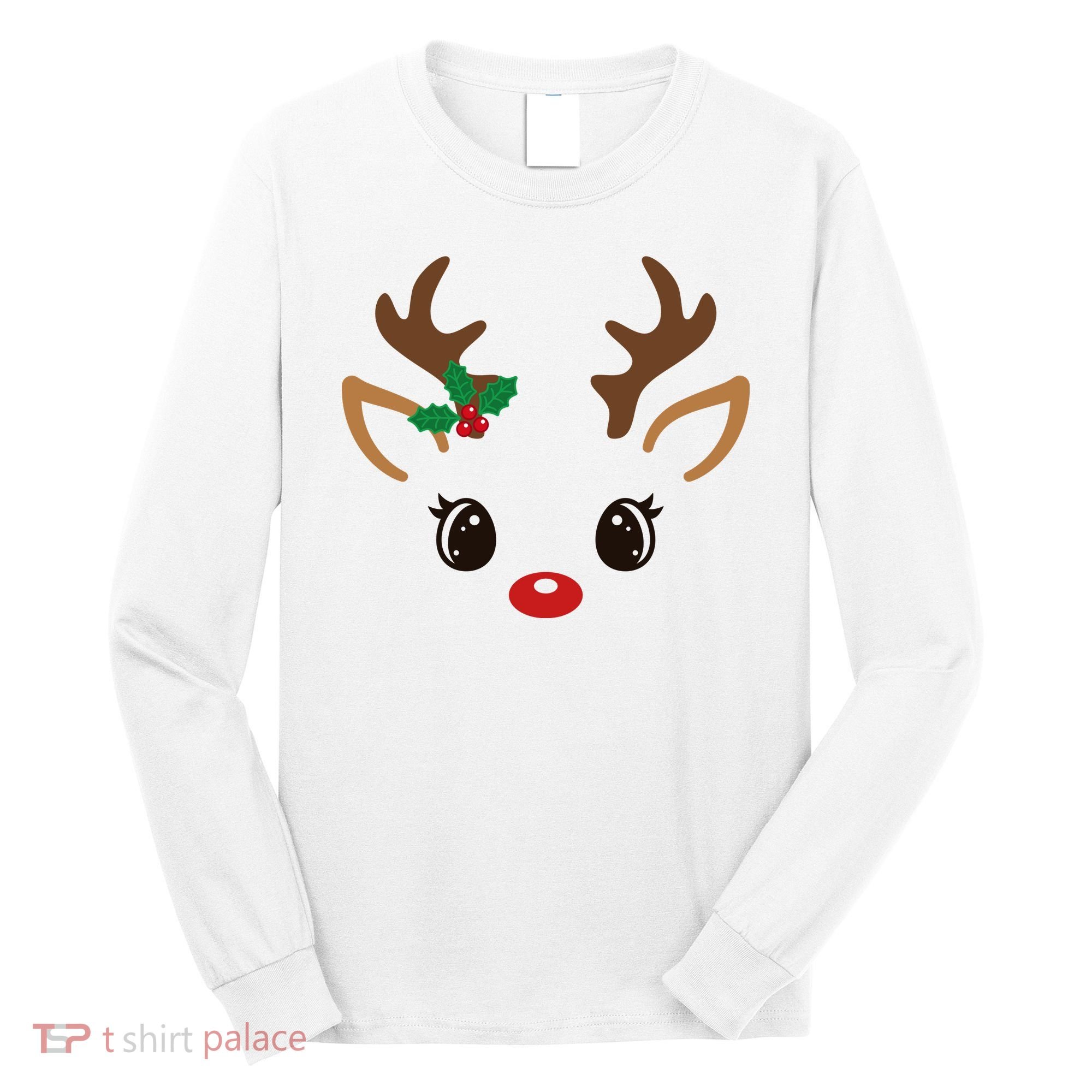 Cute Reindeer Face Christmas Long Sleeve Shirt